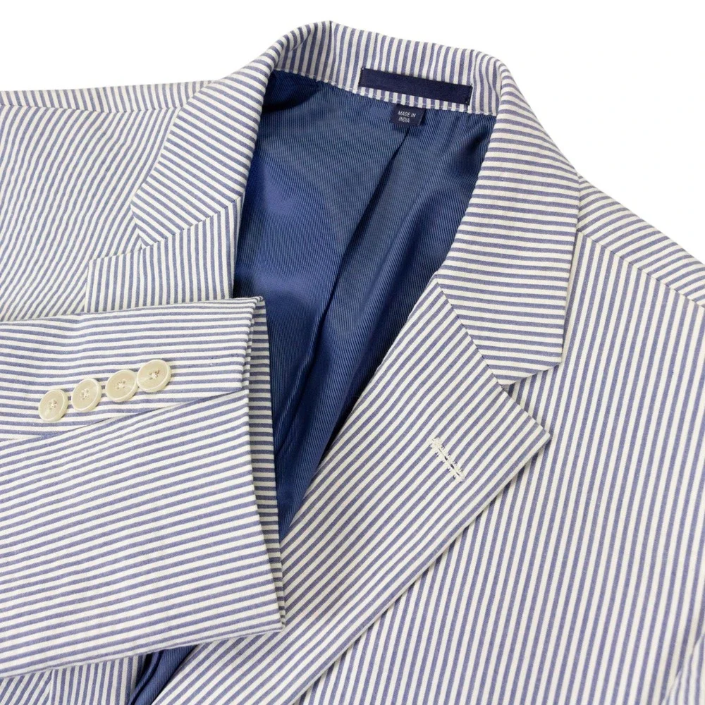 Jos A Bank 1905 Seersucker Blazer Mens 40R Blue White Cotton Tailored Fit Jacket